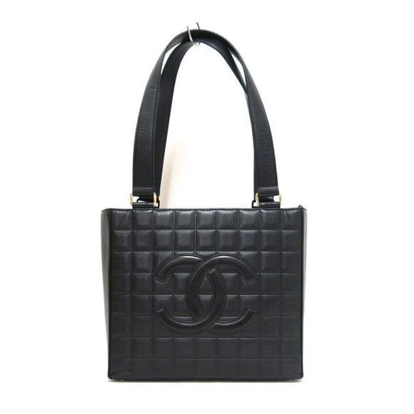 Chanel Lambskin Chocolate Bar Tote Bag Black Gold Metal Fittings Leather - Picture 1 of 6